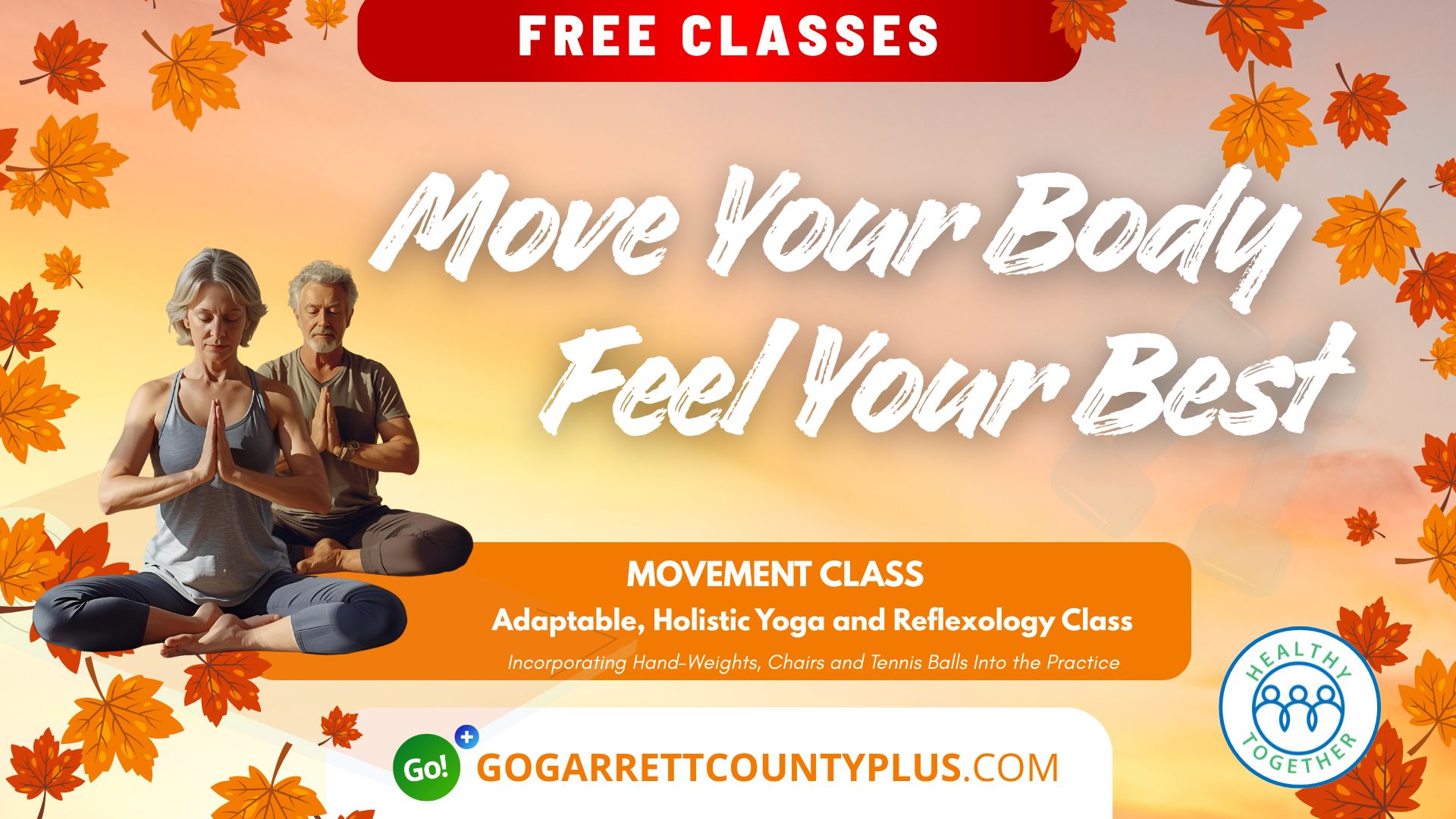 Move your body Feel Your Best Man and Woman participating in yoga Flyer for Movement Class