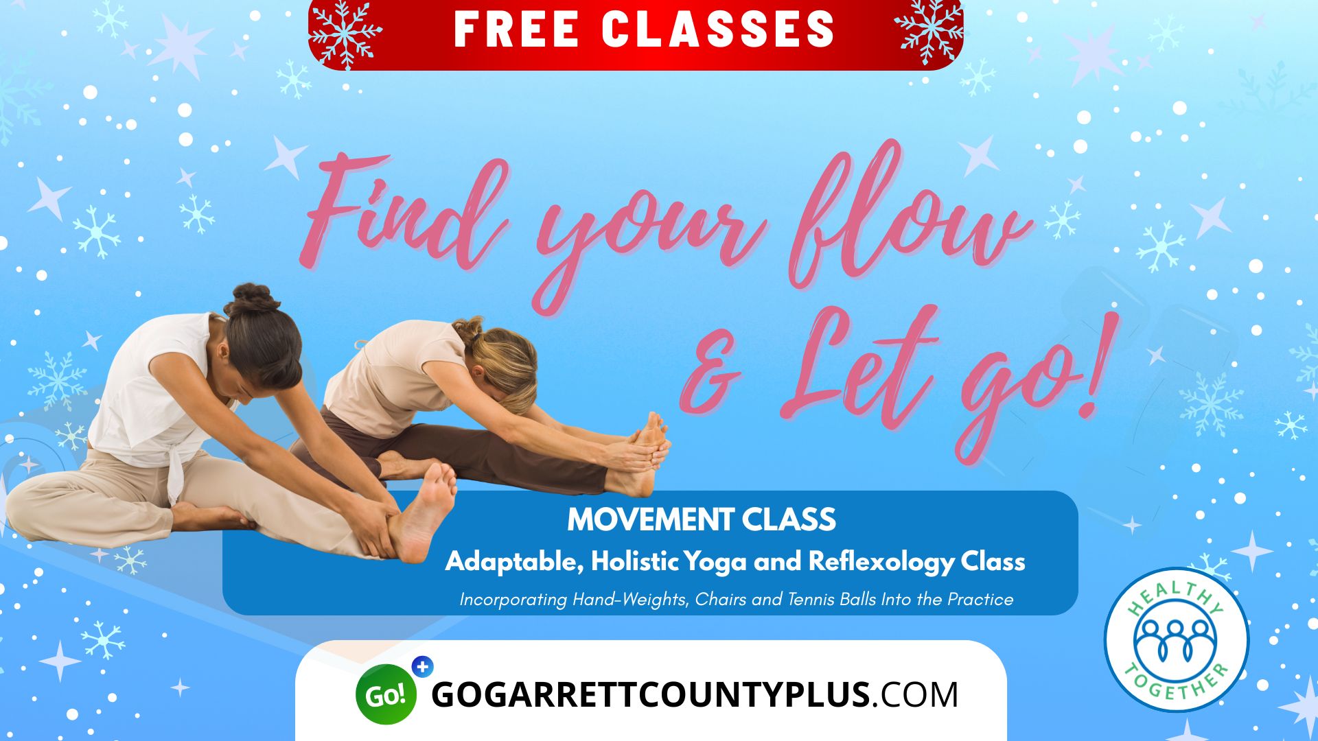 women doing yoga winter find our flow and let go
